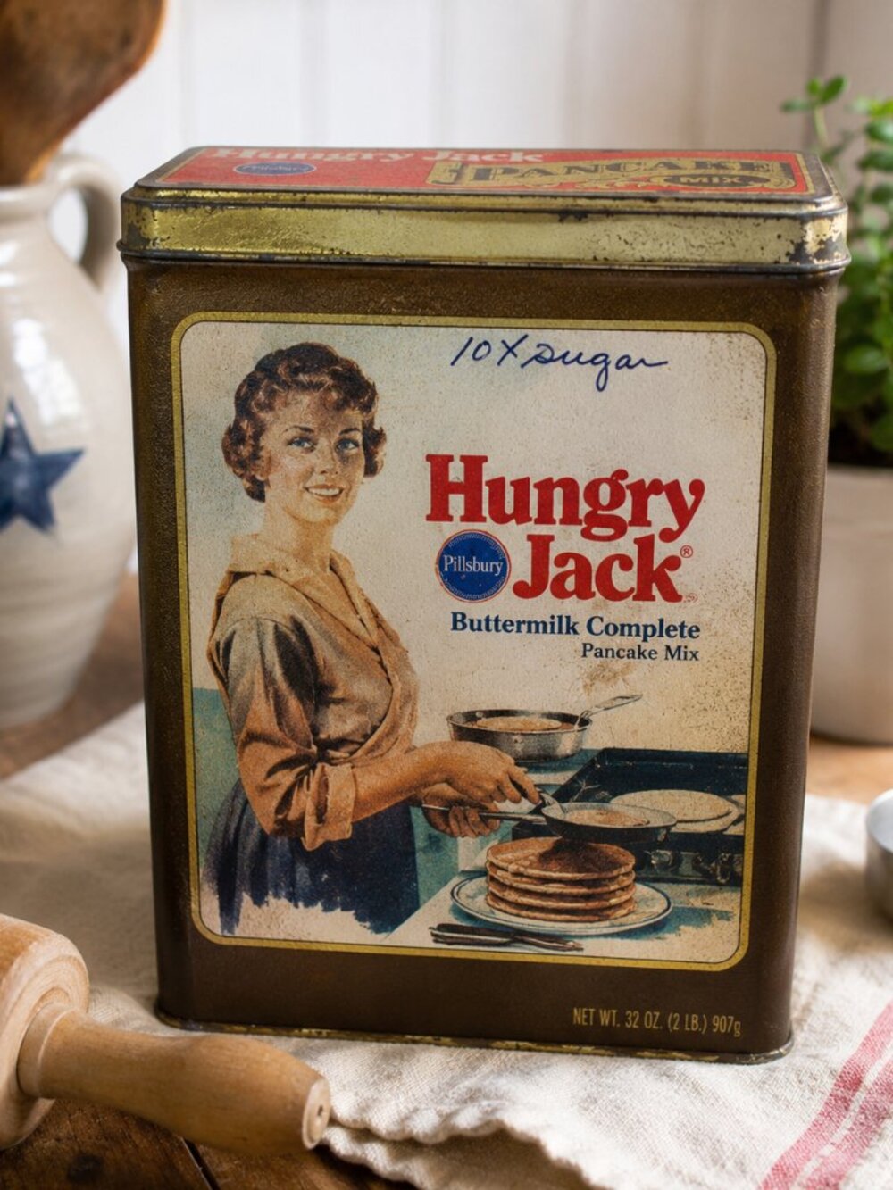 Vintage Pillsbury Hungry Jack Pancake Mix Tin 32 oz Retro Advertising